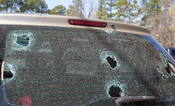 Hail damaged SUV back window