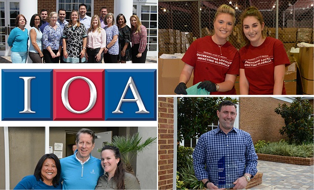 The Insurance Office of America (IOA) is one of three recipients of National Underwriter's 2018 Agency of the Year Award. Clockwise from top left: IOA's Risk Services Team; IOA's 2018 Volunteer Program; CEO Heath Ritenour; and the 2017 Thanksgiving Turkey Donation.