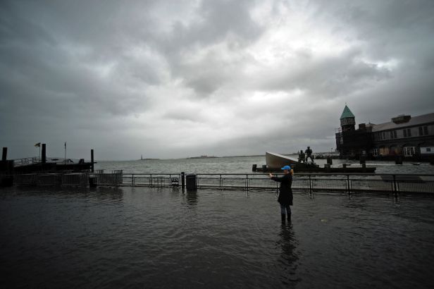 flooded area of Battery Park in Manhattan