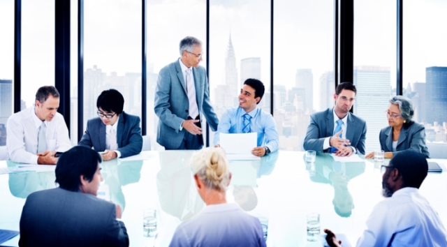 Corporate meeting in conference room diverse group of people