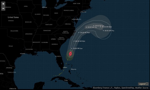 Tropical Storm Arthur's projected path as of Sunday, May 17, 2020. (Photo: Bloomberg)