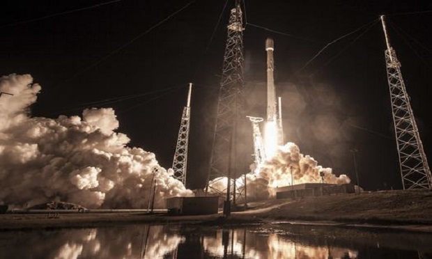 This Sunday, Jan. 7, 2019, photo shows the launch of SpaceX's Falcon 9 rocket at Cape Canaveral, Fla. (SpaceX via AP)