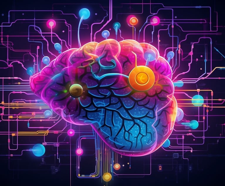 An illustration of a brain with digital elements added to it to represent AI.