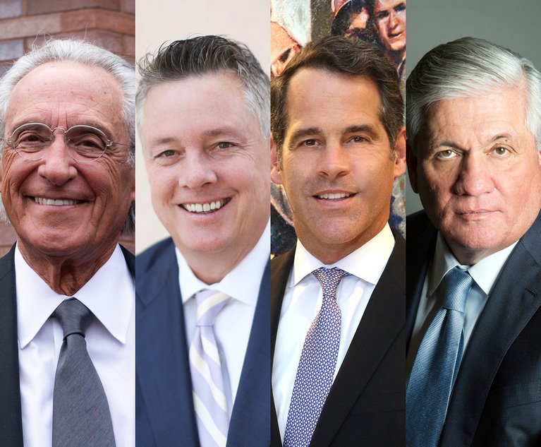 L-R: Thomas R. Kline of Kline & Specter, Robert Tyson of Tyson & Mendes, Curtis Mine of Colson Hicks Eidson and Robert Mongeluzzi of Saltz Mongeluzzi Bendesky. (Courtesy photos)