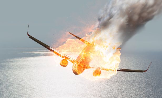 Jet on fire going down.