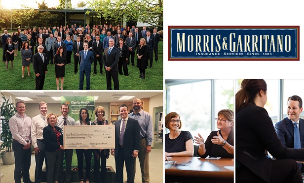 (Clockwise from top left) Morris & Garritano's staff in front of their San Luis Obispo office; CEO and CL Risk Advisor Brendan Morris; Claims Advocate Heather Ross is pictured with Workers' Compensation Claims Analyst Mary Jean Collins; The agency's No-Shave November campaign raised funds for the Hearst Cancer Resource Center.