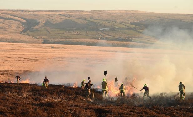 Firefighters tackle a blaze.