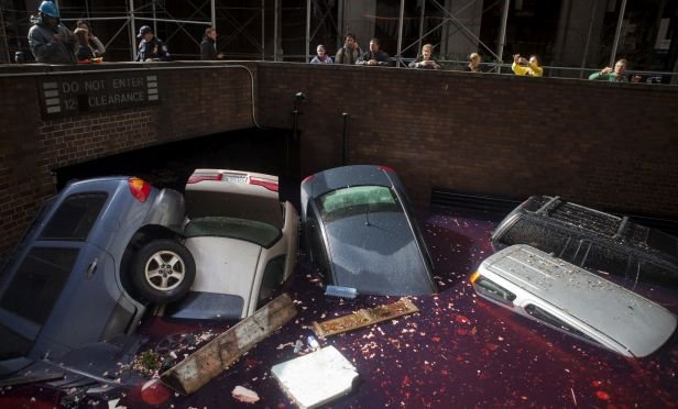 Vehicles submerged in water