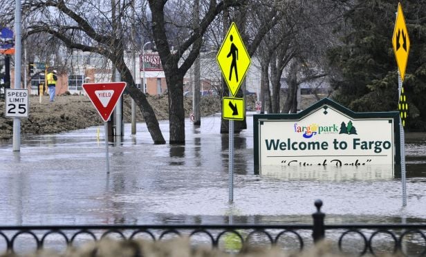 Rising floodwaters of the Red River in 2001.