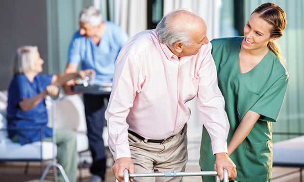 Elder care resident and nurse.
