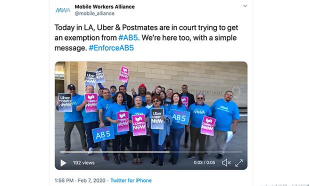 Uber/Postmates demonstration. (Photo: Twitter)