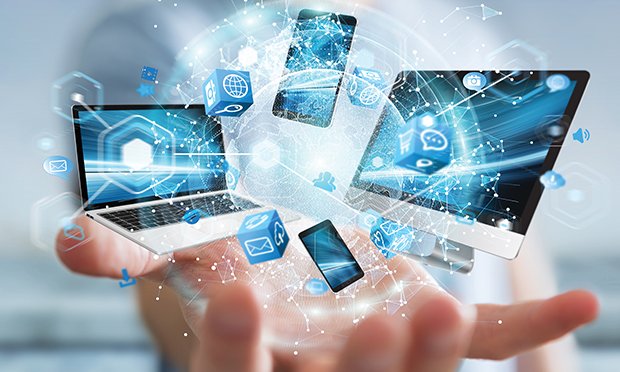Technology springing from a hand.