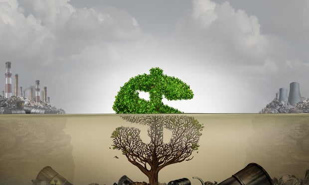 Dollar sign sinking into polluted water