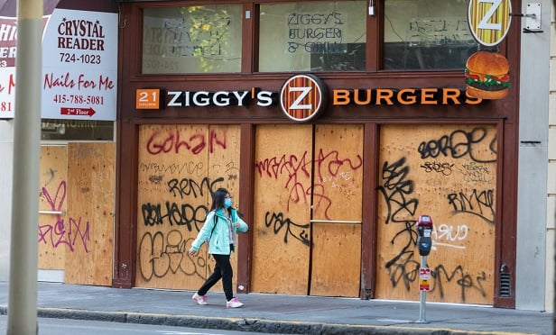 Boarded up business in San Francisco.