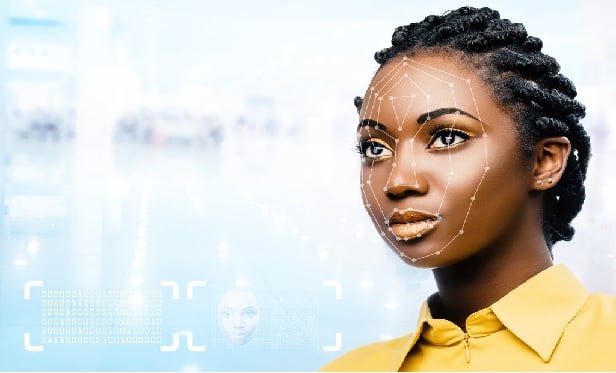 Biometric scan of a woman's face.