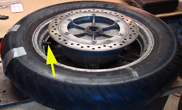 Motorcycle wheel valve stem failure.