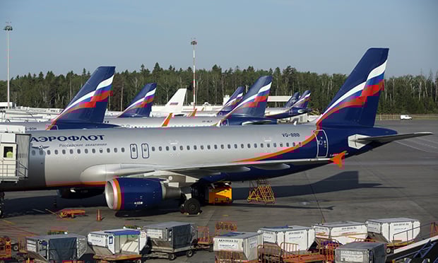 Aeroflot and other aircraft at Sheremetyevo airport in Moscow (2016). (Credit: Bloomberg)