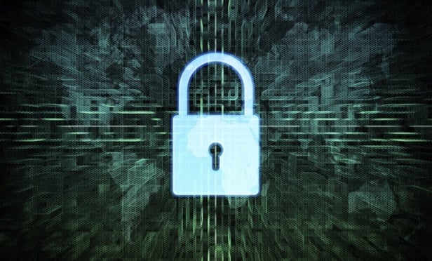 A light blue, translucent illustration of a lock overlaid on a digitally distorted world map.