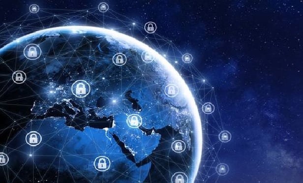 Illustration of trying to lock down global cyber risks.