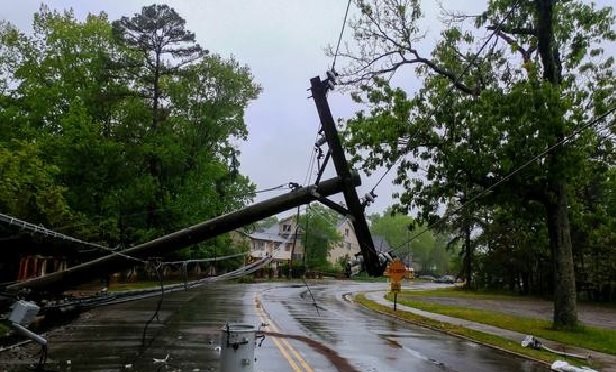 Downed power line across a street.