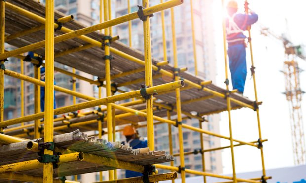 `Scaffolding at a construction site