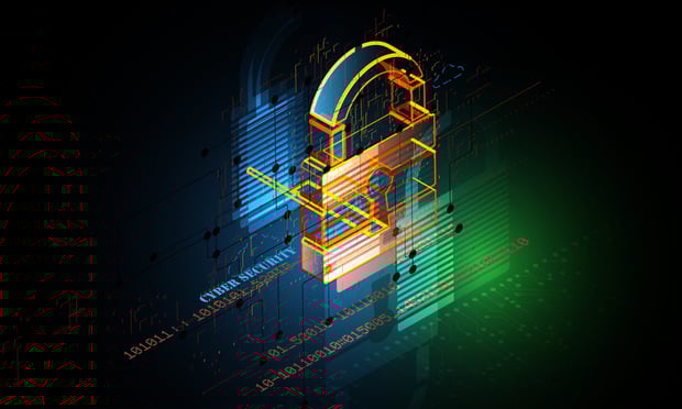 A digital graphic of a lock, surrounded by binary code and the words 