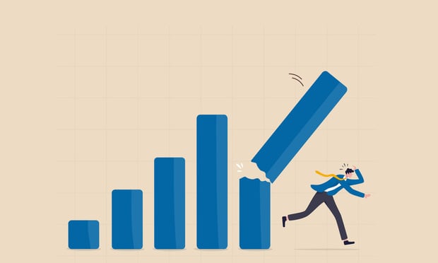An illustration of a businessman running away from a collapsing graph.