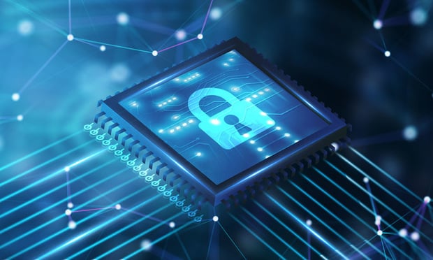 A digital blue lock