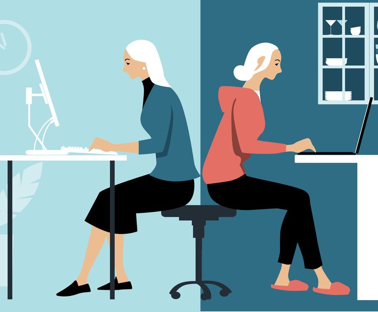 An illustration of a hybrid worker at home and in the office.