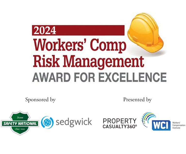 Logo for the 2024 Workers' Comp Risk Management Award for Excellence, which is a powerful way to recognize insureds for their commitment to workplace safety, return-to-work processes and other key features of exceptional workers' comp programs.