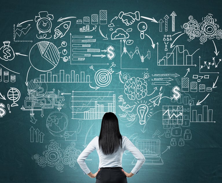 A woman stares at a chalkboard with business plans on it