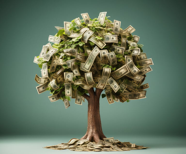 An illustration of a tree made of money