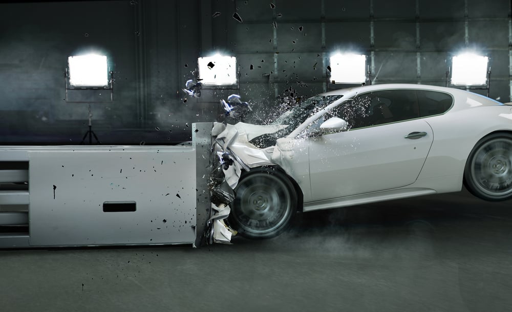 Crash test with car running into wall