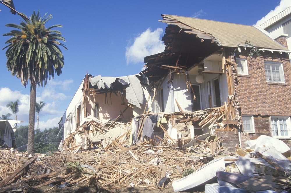 A Santa Monica apartment building destroyed by the Northridge earthquake in 1994