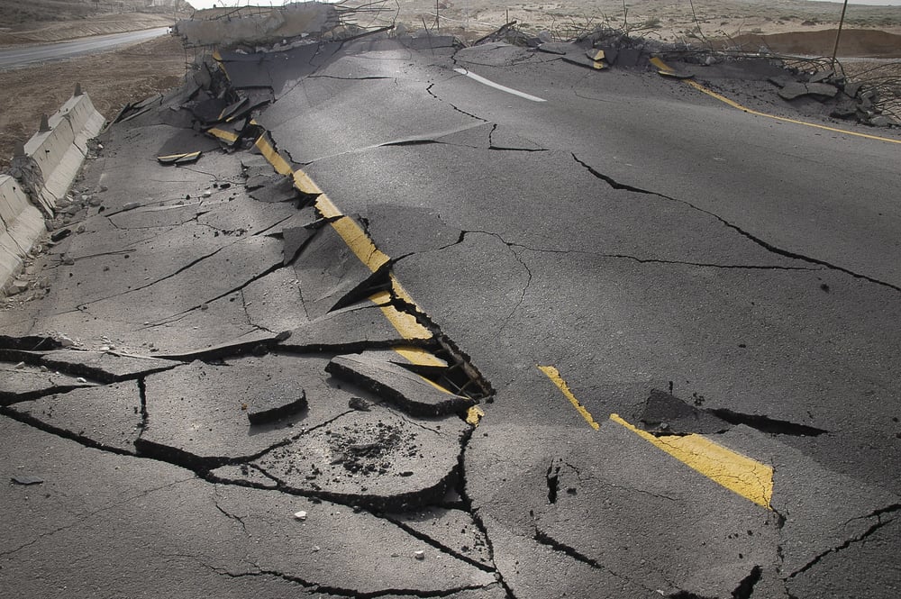 earthquake damaged road