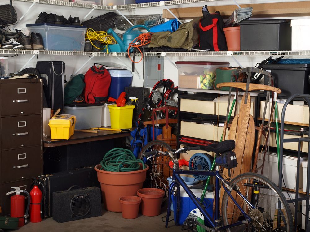 home garage packed with stuff