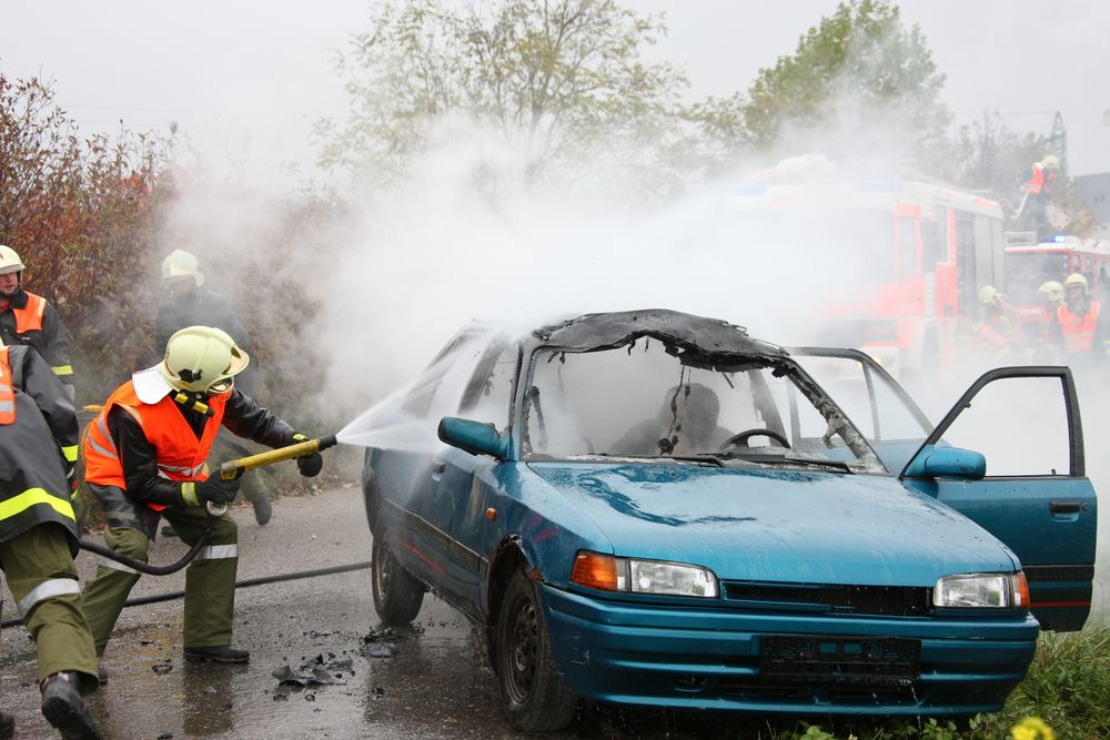 car fire being extinguished