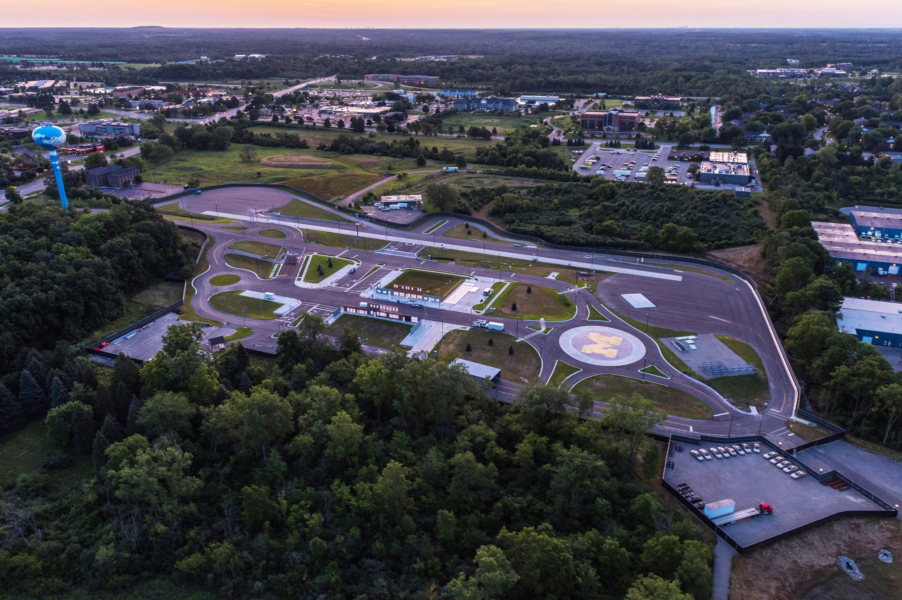 Aerial view of Mcity self-driving vehicle test facility