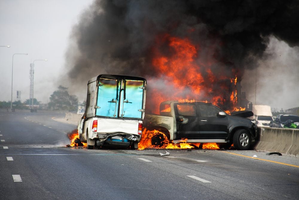 fiery freeway crash