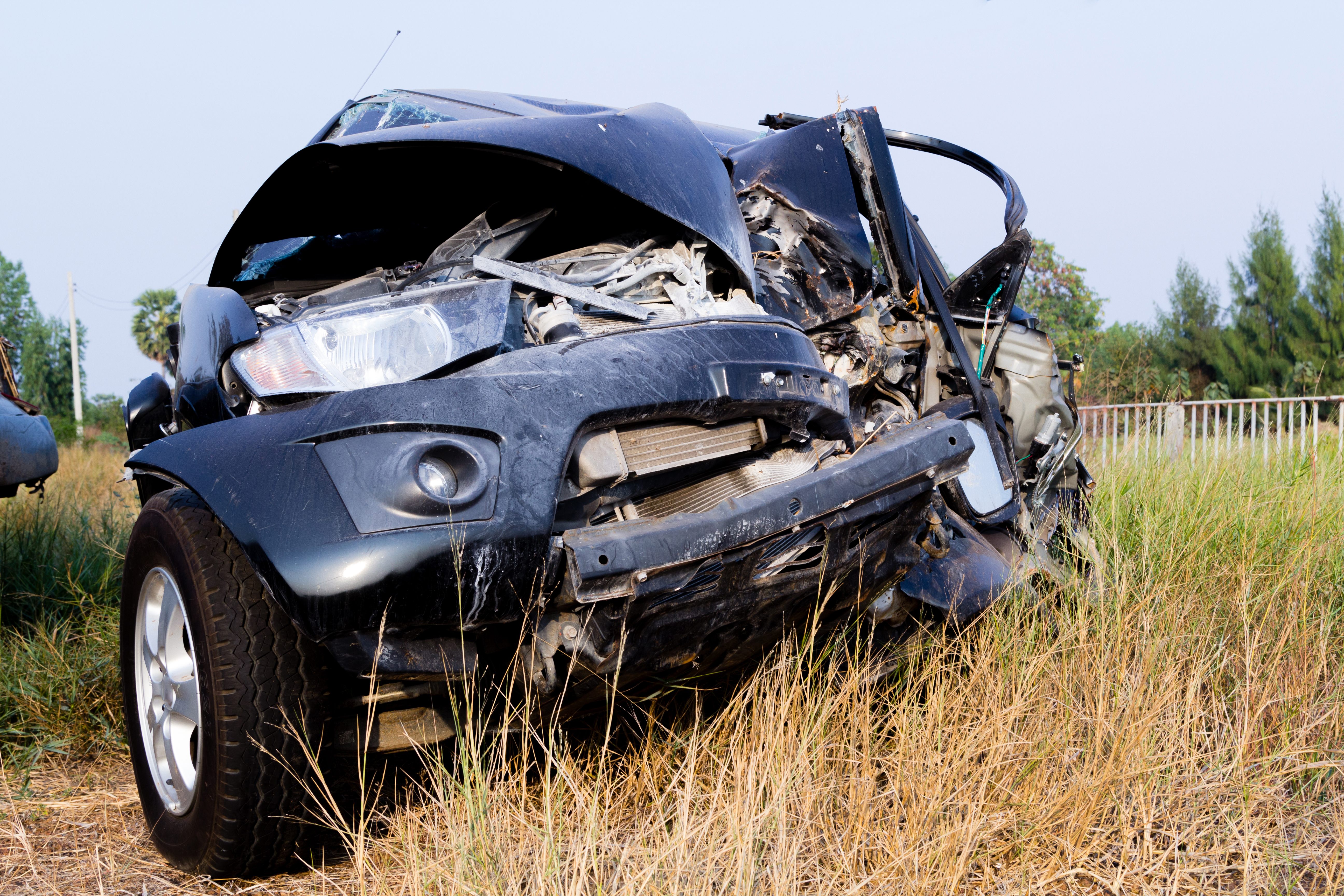 totaled blue car