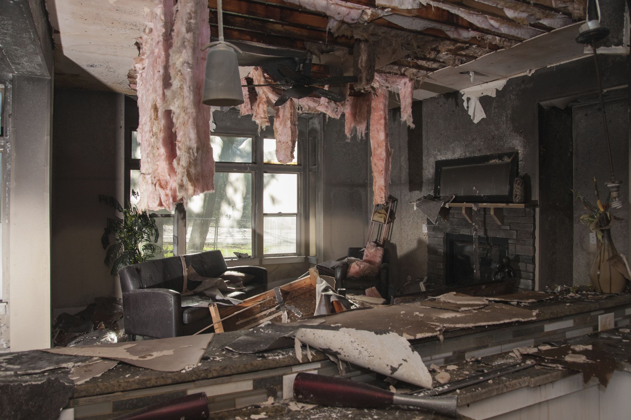 burned living room