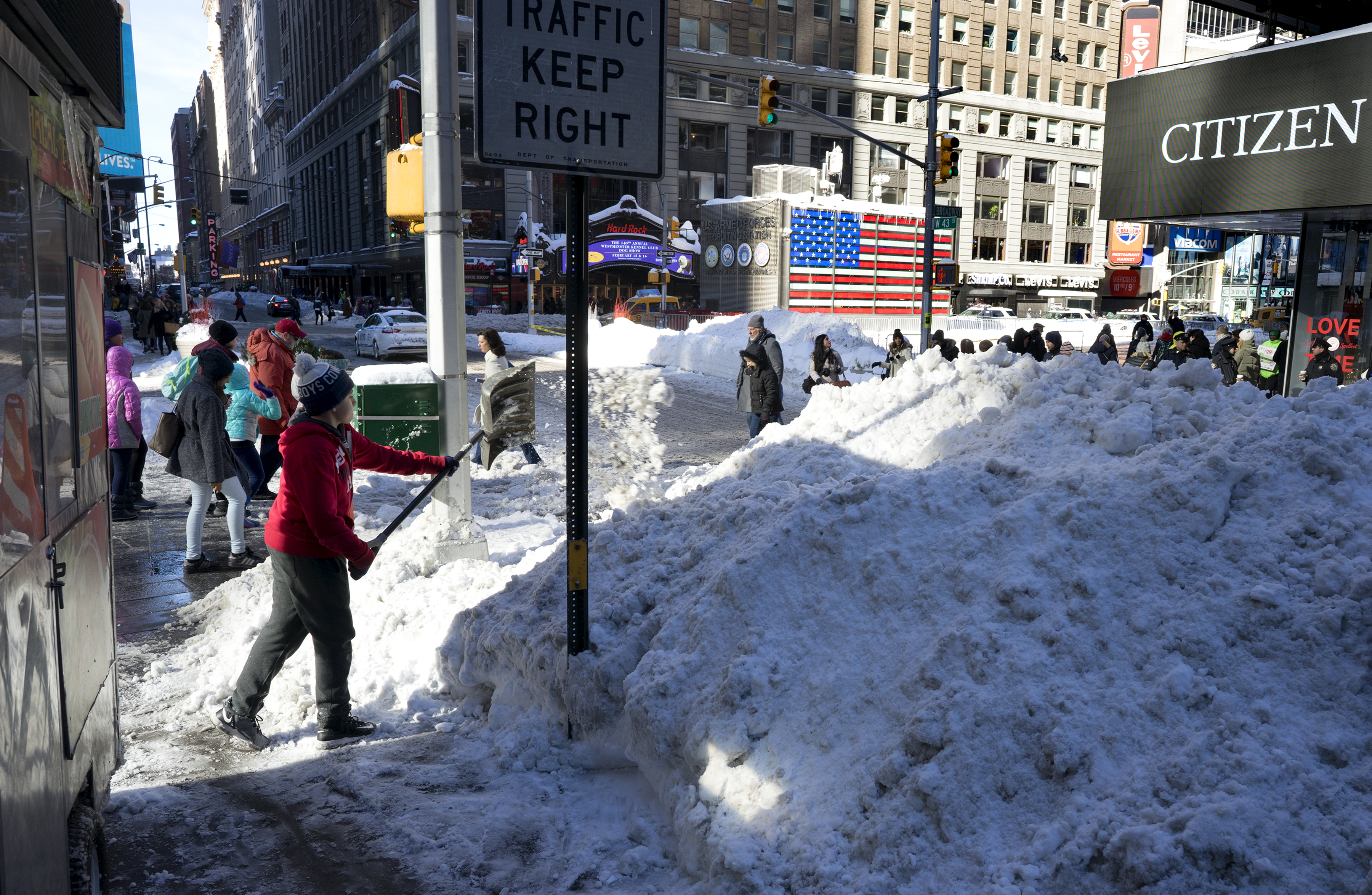 Clearing snow in Times Square