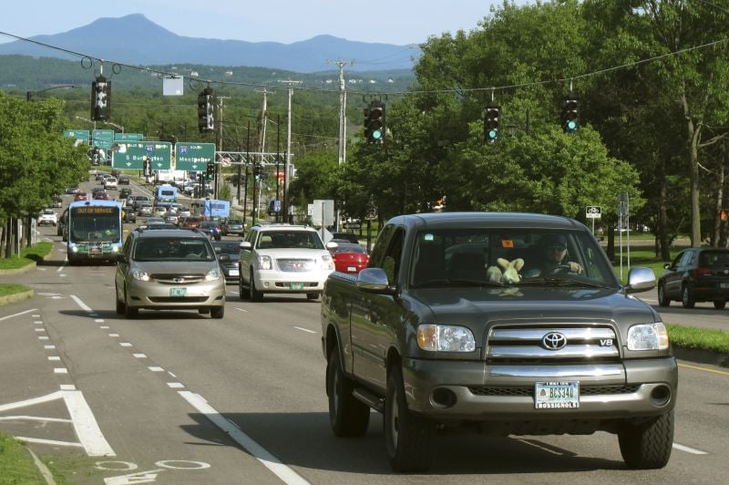 In this Wednesday June, 17, 2015 photo, vehicles travel along Williston Road during the afternoon rush hour in Burlington, Vt.