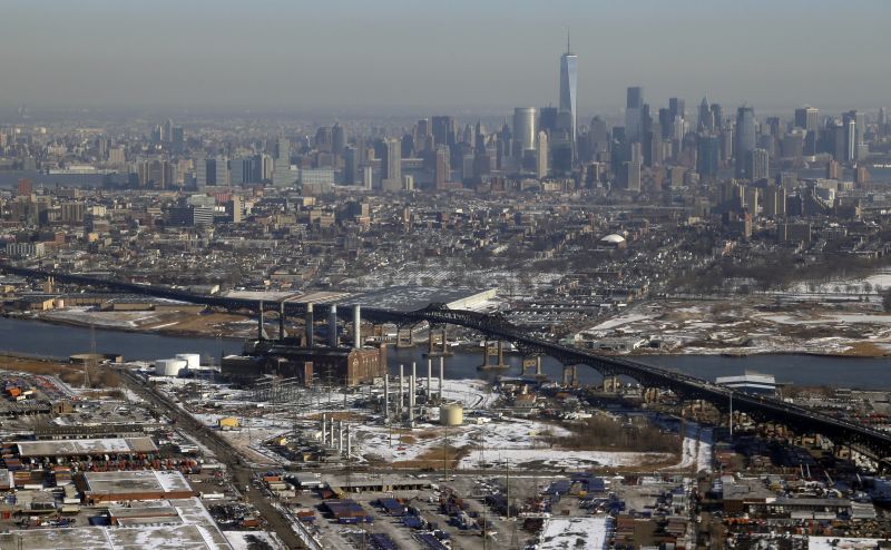 Downtown New York is seen at top in this view from the air approaching Newark Liberty International Airport, Thursday, Jan. 30, 2014