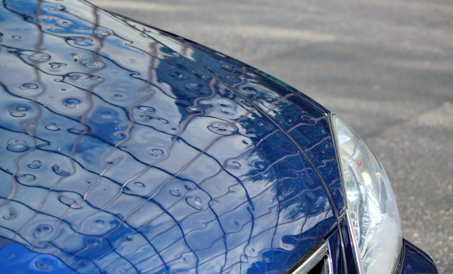 Hail damage on a car