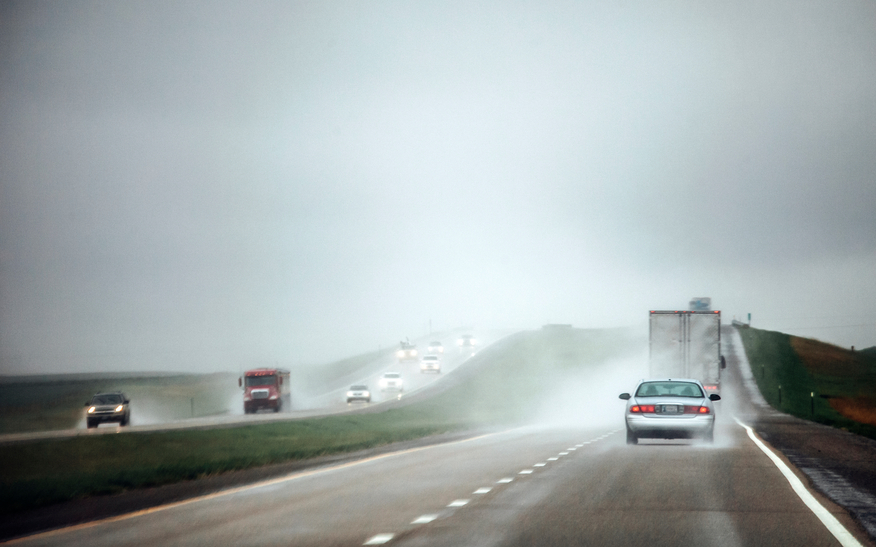 Rain on a Kansas highway