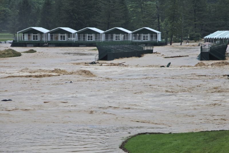 flooding on the 17th green of the Old White Course at the Greenbrier