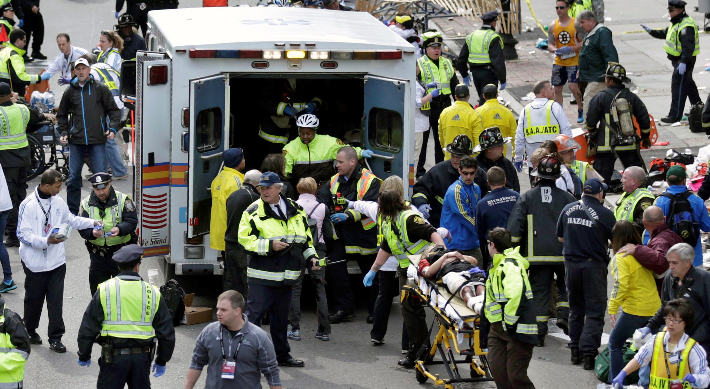 Boston marathon bombing EMTs treating injured