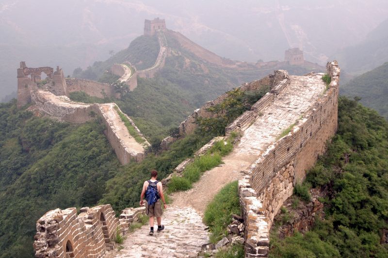 Tourist on the Great Wall of China