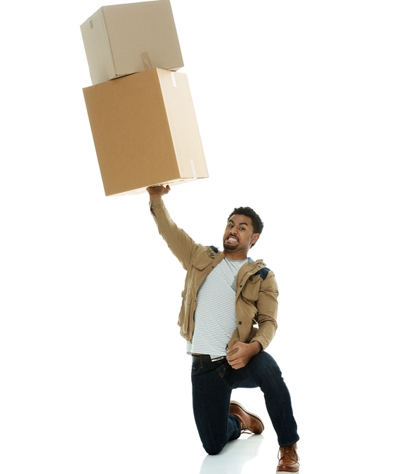 Man holding light boxes